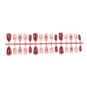 3D pink flower and red crocodile print press-on nails with pearl white French tips