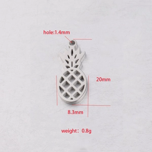 Silver hollow pineapple pendant in mirror stainless steel with 20mm height and 0.8g weight