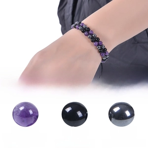 Dreifach-Schutzarmband mit Amethyst, Obsidian und Hämatit Perlen für Damen und Herren