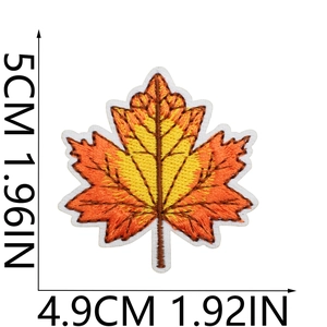 Detailed size specifications for embroidered maple leaf patch in autumn gradient colors