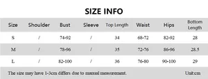 Detailed size information chart for women's striped backless top and shorts set in cm