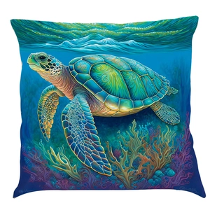 Artistic ocean series sea turtle print cotton linen square decorative pillow cover
