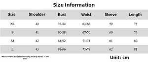 Detailed size chart guide for the V-neck ruffles dress with specific measurements in cm
