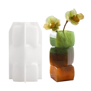 3-tier geometric cube silicone mold for DIY resin flower vases and home decor crafts