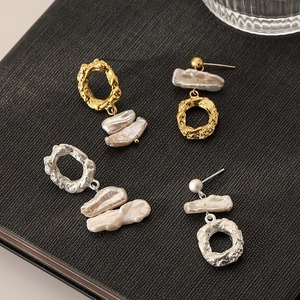 Asymmetric Baroque Freshwater Pearl Drop Earrings French Vintage Lava Texture With 925 Sterling Silver Earring Post