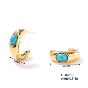 Orecchini a cerchio dorati con pietre turchesi e dimensioni del prodotto 2,2x0,8cm