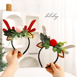 Reindeer Antler Headband Christmas Party Hair Accessory With Sequins Berries Pine Cones For Holiday Festive Decor Cosplay