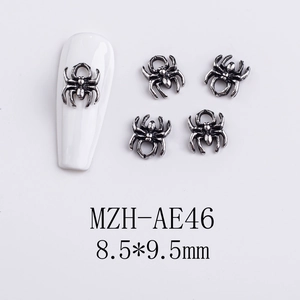 Detailed silver spider nail charm MZH-AE46 with size 8.5x9.5mm for Halloween nail art