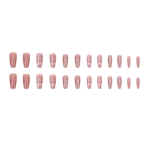 24 stuks lange ballet nepnagels met paars ruitpatroon en subtiele glitter afwerking