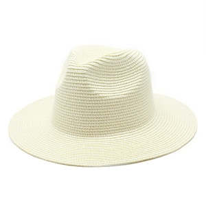 Classic cream white woven straw Panama hat with spiral texture and ribbon detail