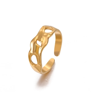 Adjustable gold plated stainless steel hollow ring with irregular lava wave texture design