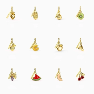 Lot de 12 pendentifs fruits tropicaux dorés avec zircone et émail pour bijoux faits main
