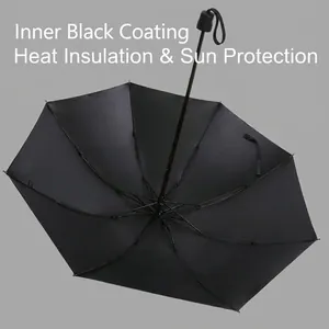 Paraguas negro anti-UV plegable con revestimiento de vinilo aislante térmico