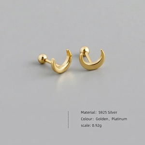 Minimalist S925 sterling silver moon screw stud earrings in gold and silver plating