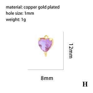 Detailed view of 18K gold plated heart pendant with pink zircon and dimensions