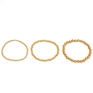 3-piece set of 18K gold plated stainless steel bead bracelets with 4mm, 6mm, 8mm sizes