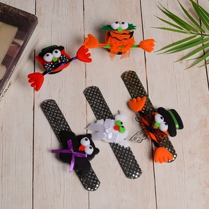Halloween sequin slap bracelets set with glowing pumpkin bat and ghost motifs for kids