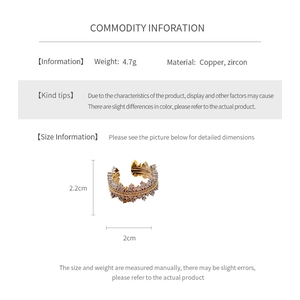 Detail specifications showing 4.7g weight and 2.2cm size for zircon open ring
