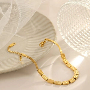 Fashion Stainless Steel Necklace Leaf Pendant Green Rhinestone Clavicle Chain Love Engraved Bracelet Jewelry For Women