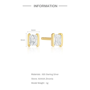 Detail view of gold S925 sterling silver star stud earring with AAA zircon settings