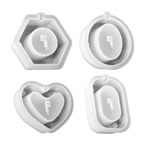 Set of 4 geometric silicone resin molds featuring hexagon round heart and rectangle shapes