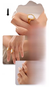 Detail of 18k gold plated irregular sea shell ring with double band open design