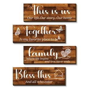 Set of 4 vintage rustic wooden wall signs with farm house style quotes for home decor