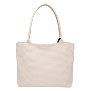 Chic beige woven tote bag with dual handles for women, minimalist casual shoulder bag