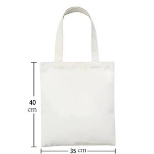 White canvas tote bag with 35x40 cm dimensions and long handles for daily shopping