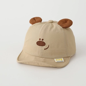 Atmungsaktive Baby-Baseballkappe in Khaki mit süßen 3D-Bärenohren und weicher Krempe