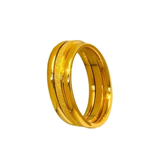 Classic 18k gold plated titanium steel ring with matte and polished texture on white background