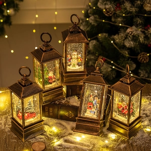 Lanterne de Noël vintage musicale avec paillettes et scènes d'hiver miniatures festives