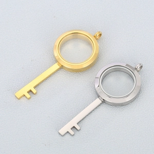Locket key pendants in gold and silver finish with round glass windows for jewelry making