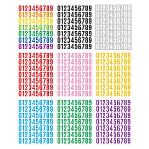 1 inch vinyl waterproof number stickers from 0-9 in nine assorted bright colors pack
