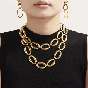 High Polished Stainless Steel Oval Link Jewelry Set For Women 24K Gold Plated Chunky Chain Necklace Bracelet Fashion Accessories