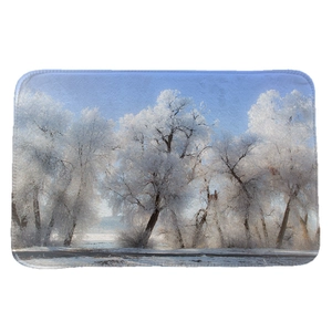 Winter snow landscape flannel bathroom mat with non-slip backing for home decor