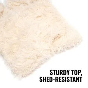 Cute fluffy beige bear trapper hat with soft faux fur and reinforced knit top for winter