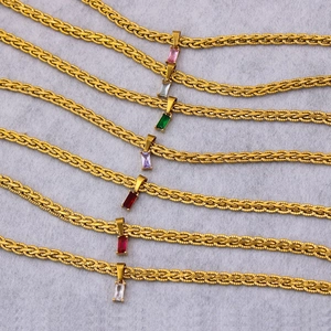 Chic 18k gold plated keel chain necklaces with colorful rectangular zircon pendants