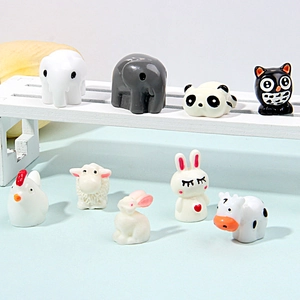 Miniature resin animal figurines including cow, panda and owl for micro landscape decor