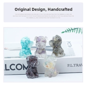 Set of five colorful schnauzer crystal resin figurines on white books decoration