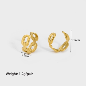 Detailed view of gold double-layer ear cuff showing 1.17cm size and 1.2g weight specs
