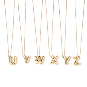 Set of six gold bubble letter necklaces U to Z in polished stainless steel for daily wear