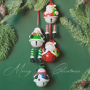 Christmas Hanging Bell Ornaments Polymer Clay Resin Iron Santa Claus Snowman Reindeer Tree Decoration Holiday Home Decor
