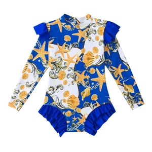 Maillot de bain une pièce à manches longues pour filles avec imprimés de coquillages