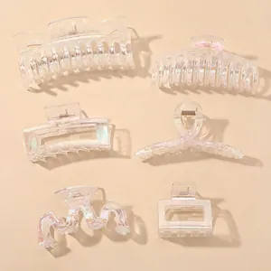 Iridescent Transparent Hair Claw Clip Korean Acrylic Non-Slip Large Shark Clip Elegant Accessories For Women Girls