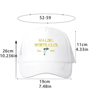 Malibu Sports Club 1992 embroidered mesh trucker hat with size guide measurements