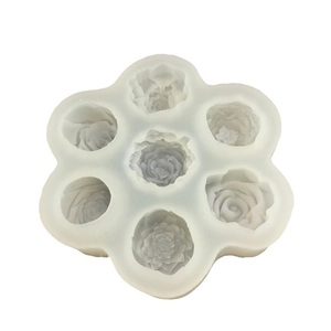7-cavity white silicone rose and peony mold for DIY cake, chocolate and candle making