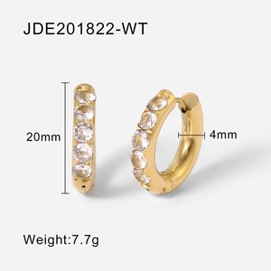 Elegant 18K gold plated stainless steel hoop earrings with sparkling round zircon charms