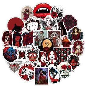 Detailed collection of black, white and red punk gothic graffiti vinyl stickers set