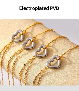 Macro detail of PVD electroplated hollow heart pendant necklace in gold and silver